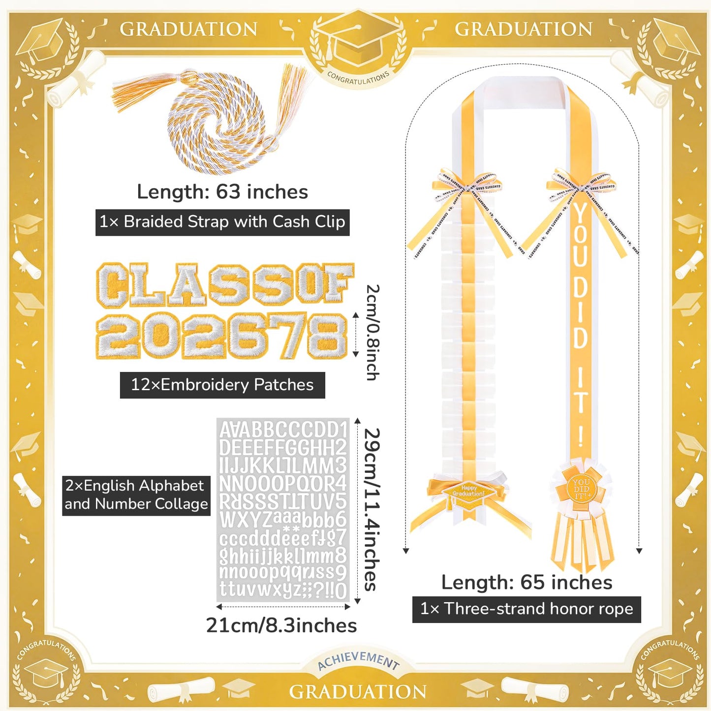 Spakon Graduation Money Lei with Cash Holder, 48 Inch 2026 Graduation Ribbon Lei with Honor Cord 2026 Grad Braided Necklace for DIY Women Men College Party Decor Supplies Grad Cash Gift(White, Gold)
