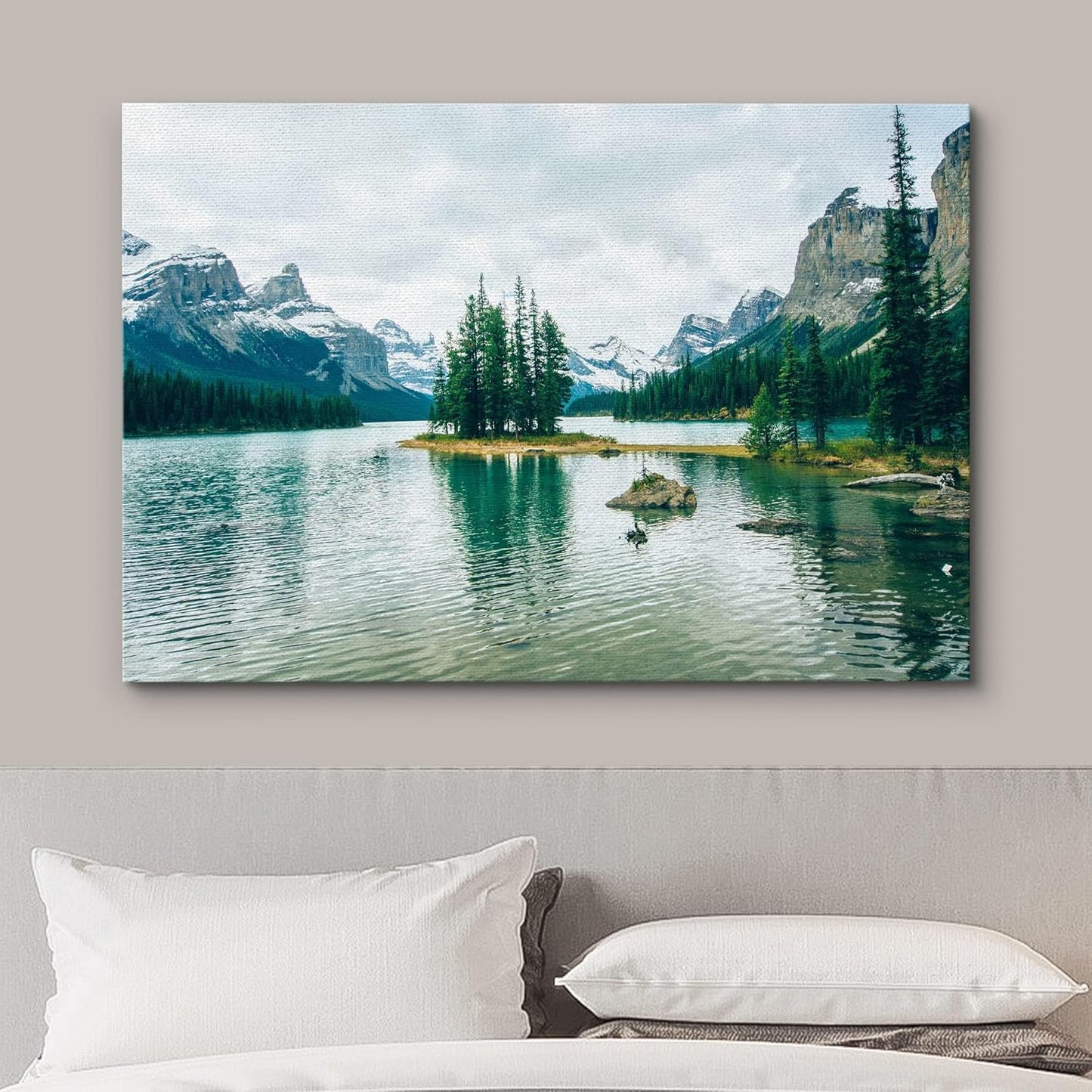 wall26 Canvas Print Wall Art Winter Pine Tree Forest Mountain Lake Nature Wilderness Photography Realism Earth Scenery Rustic Scenic Landscape Colorful for Living Room, Bedroom, Office - 24"x36"