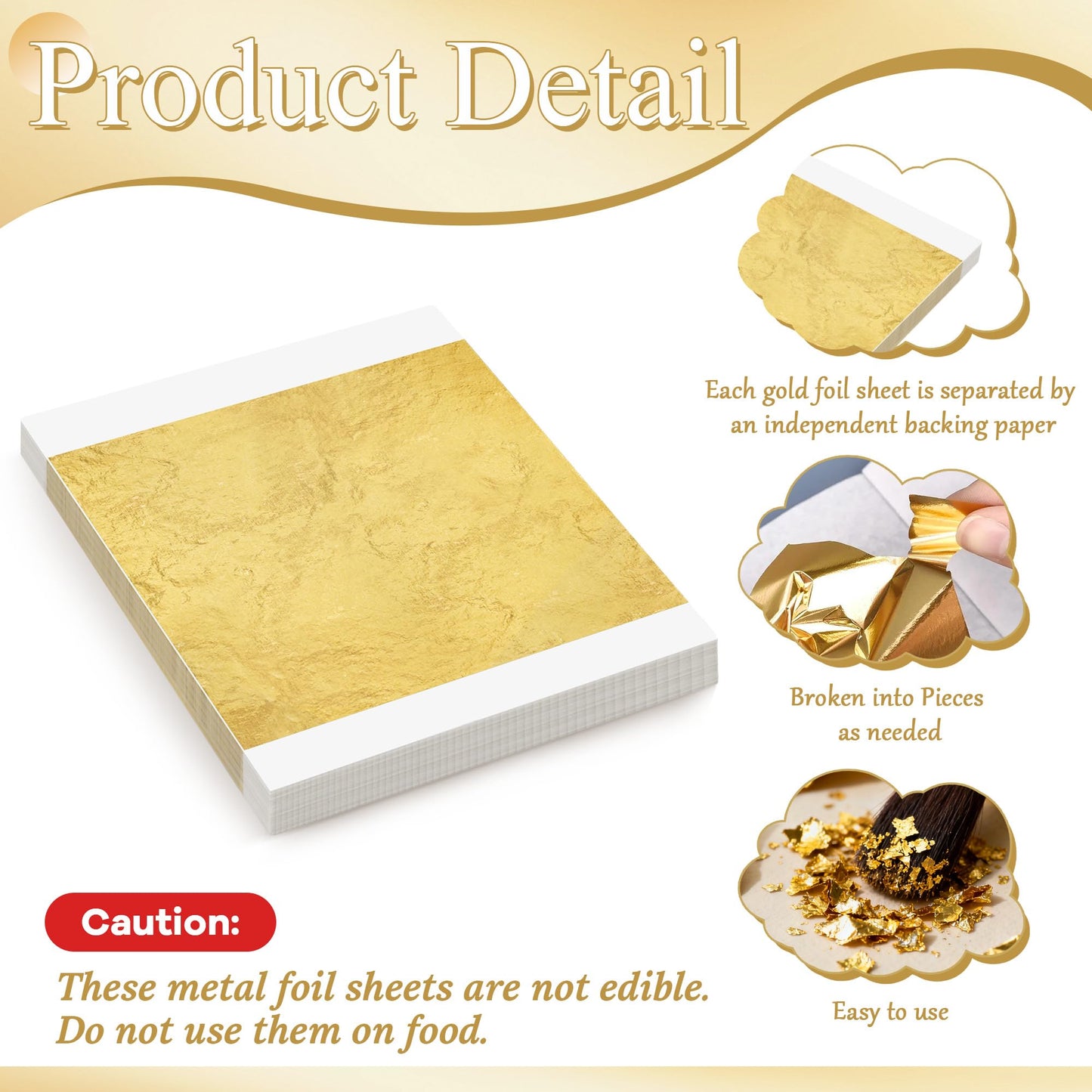 600Pcs Gold Leaf Sheets, 5.1"x5.1" Imitation Transfer Gold Leaf Sheets for Art, No Edible Glitter Gold Flakes Foil Paper Sheets for Nail Painting Jewelry Furniture Renovation & Gilding DIY Crafts