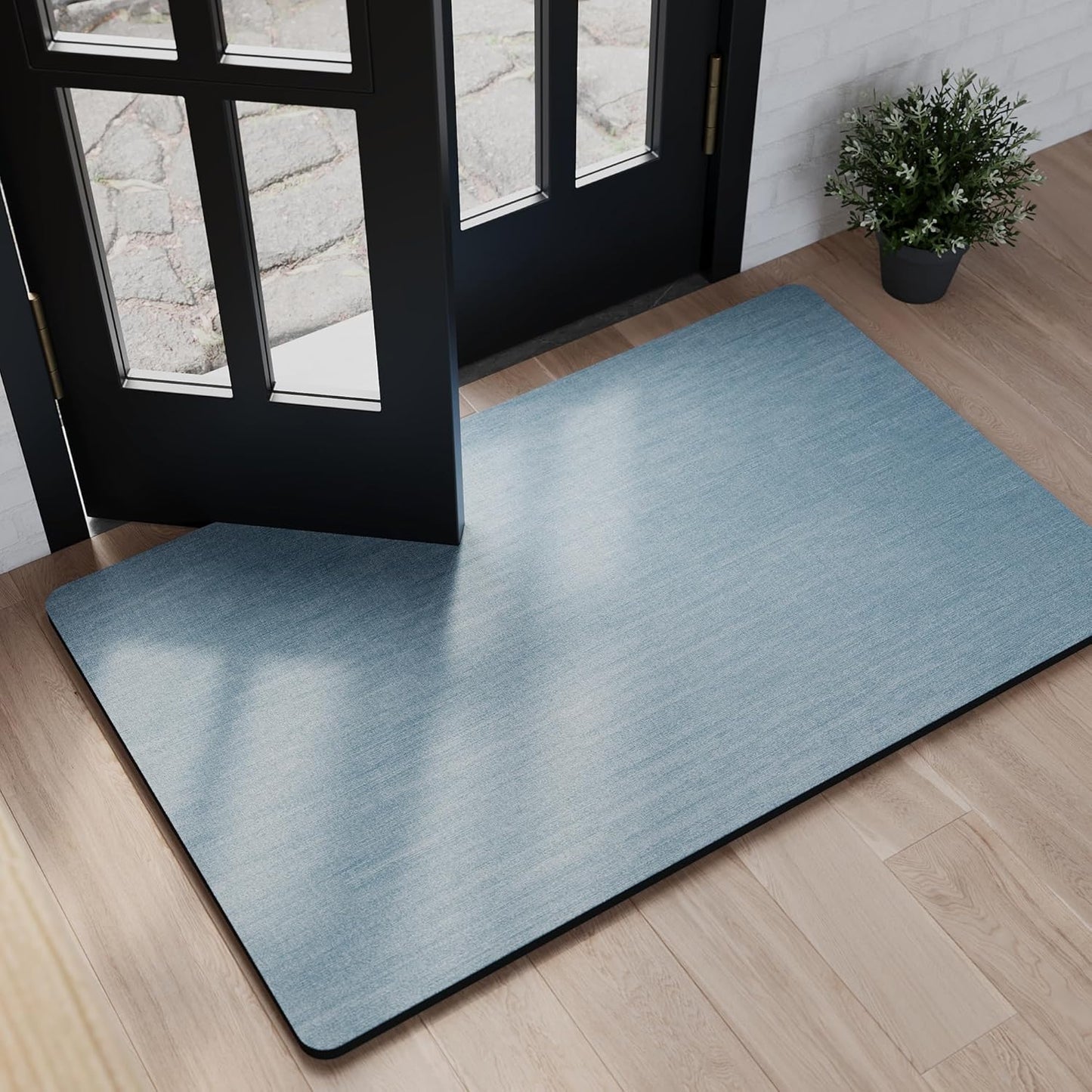 Mecko Bath Mat Rug, Rubber Non-Slip Quick Dry Absorbent Thin Bathroom Rugs Fit Under Door Bathroom Floor Mats-Shower Rug for in Front of Bathtub, Room Floor, Shower Room(Light Blue,24"x48")