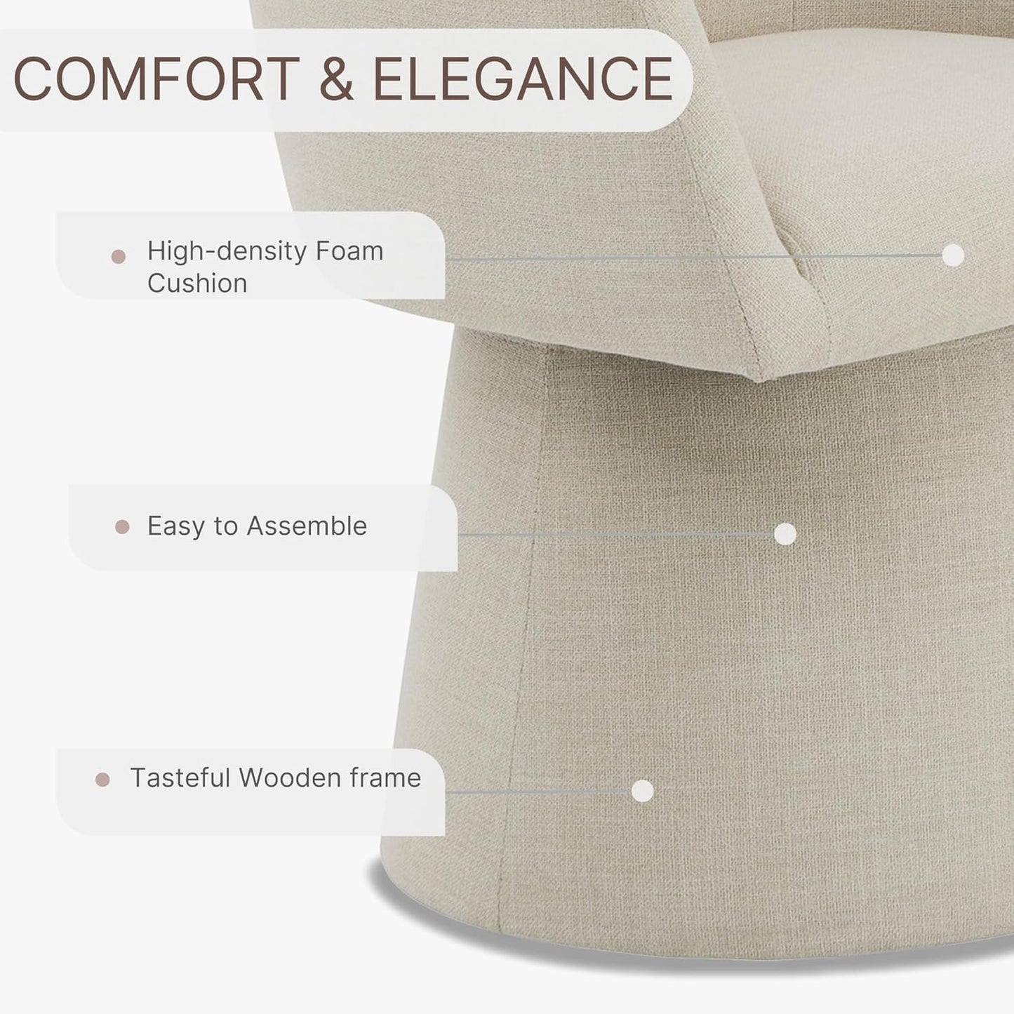 Swivel Dining Chairs Modern Accent Armchair Side Deskchair for Diningroom Vanity Bedroom Livingroom Reading Room,Linen,4 Box