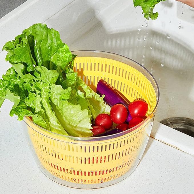 Large Salad Spinner,3-in-1 Vegetable Wash Bowl, Salad Bowl & Lettuce Spinner, Fruit Cleaner,4.22Qt Lettuce & Fruit Washer, Quick Drainage Electric Mixer