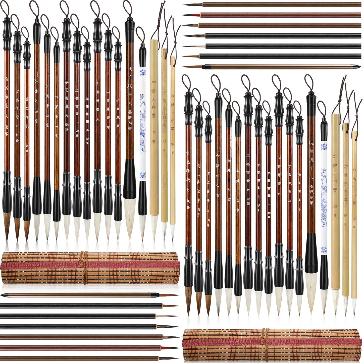 Resurhang 48 Pcs Chinese Calligraphy Brush Set Watercolor Brushes Bulk with Roll up Bamboo Brush Holder Writing Drawing Brushes for Kanji, Japanese Sumi, Drawing, Writing, Painting, Art Supplies