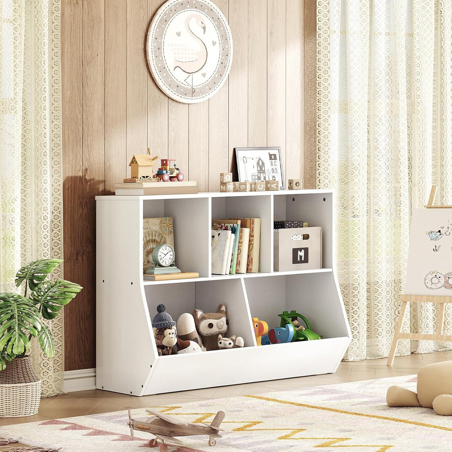 HOOBRO Kids Bookshelf - 39.4" L Toy Storage Cabinet, Bookcase Footboard, Cubby Shelf, Fit for Children's Room, Playroom, Hallway, Kindergarten, White WT132CW01