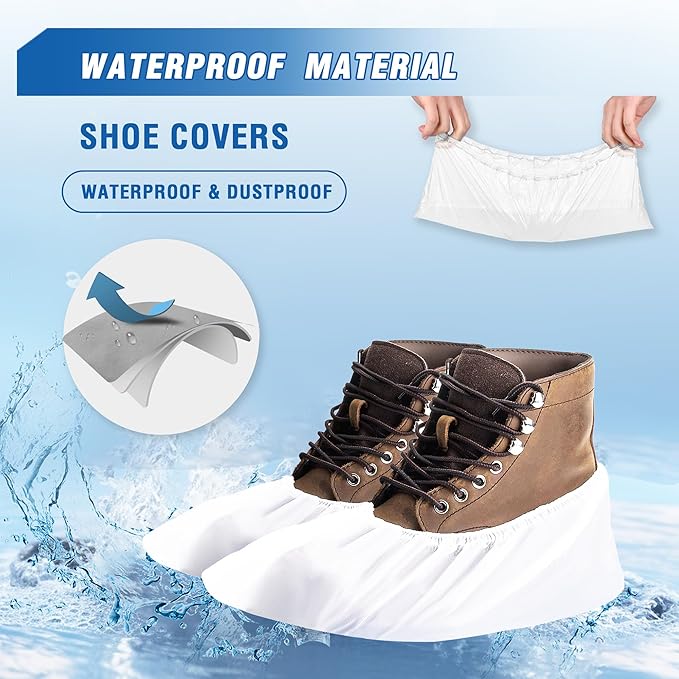 ProtectX White Disposable Shoe & Boot Covers, XL Extra Large, 100-pack (50 pairs), Waterproof, Slip Resistant, Durable CPE Plastic, Fits up to Men's 14 US Size and All Women's US Size Shoes