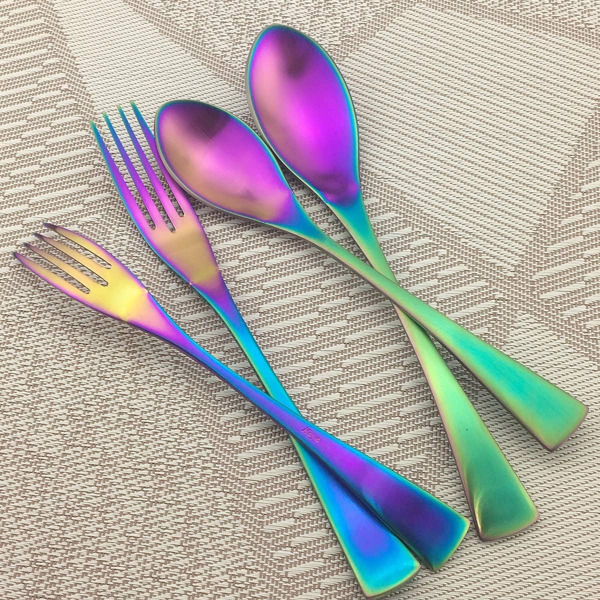 Rainbow Silverware Set, 24-Piece Stainless Steel Flatware Set Service for 4, Tableware Cutlery Set for Home and Restaurant, Knives Forks Spoons, Matte Finish, Dishwasher Safe (Rainbow)