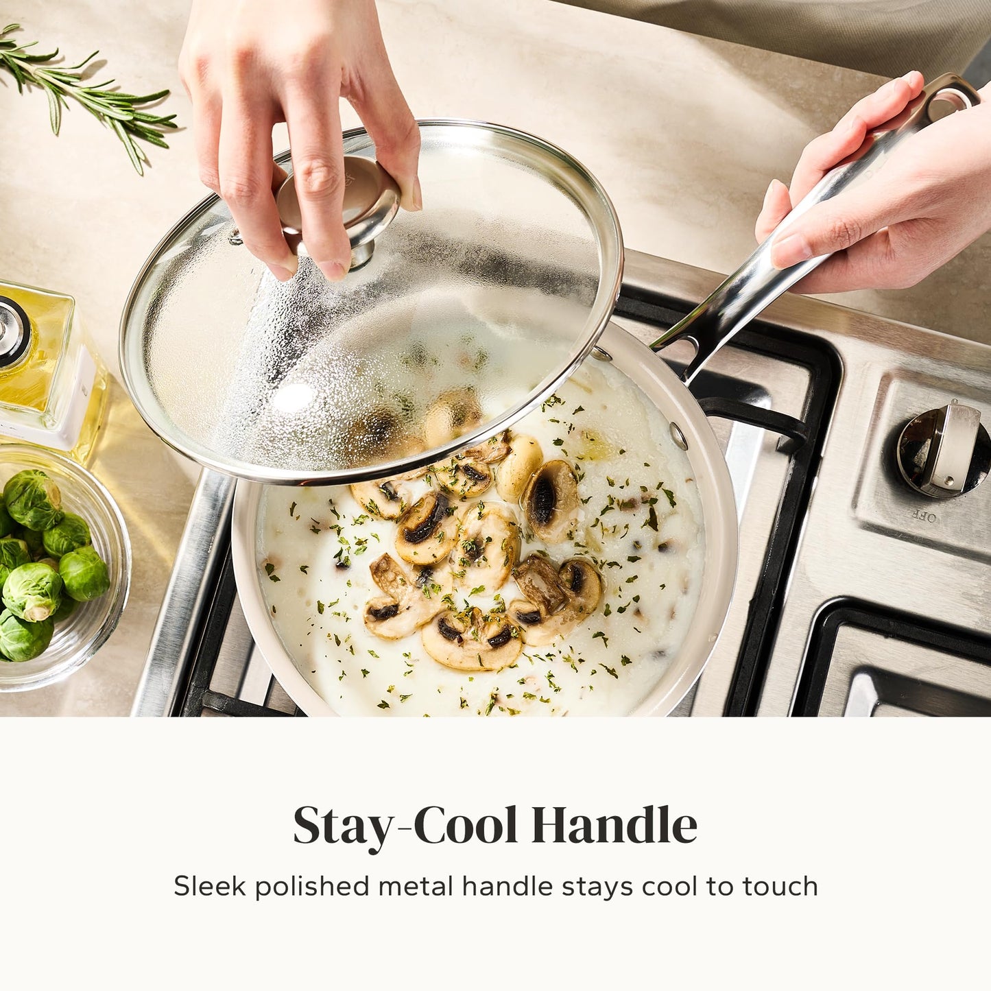 Redchef Sauce Pan & Frying Pan Set, 8" Ceramic Nonstick Fryingpan & 2.5Qt Saucepan with Lid, Mini Cookware Set, Induction Compatible, Nontoxic PTFE PFOA Free, Oven & Dishwasher Safe, Beige