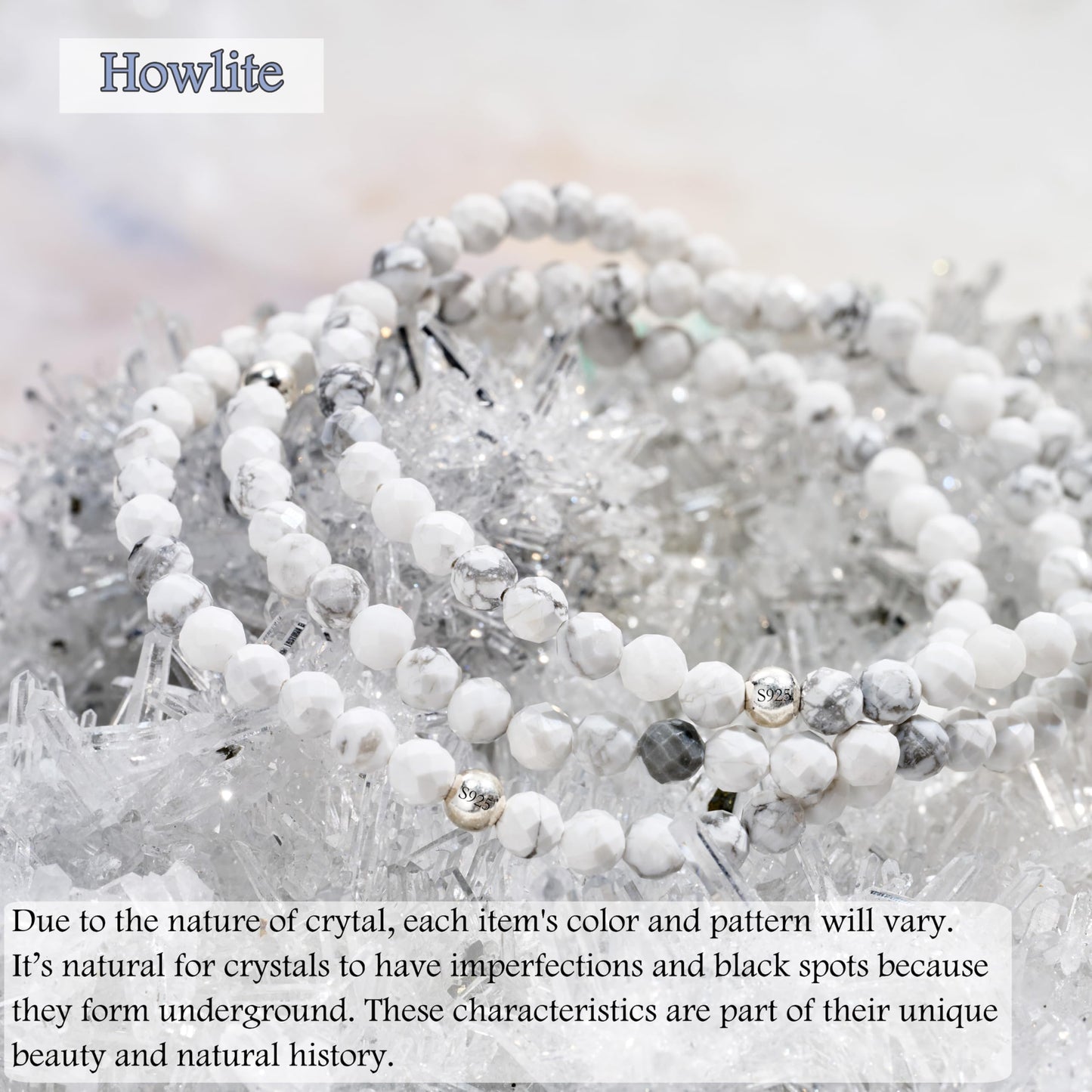 Farfume Howlite - Relief - Beaded Bracelets for Women,Handmade Natural Stone 4mm Beads 925 Sterling Silver Stretch Bracelets, Chakra Crystal Gemstone Jewelry Gifts for Mom