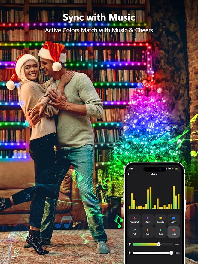 BrizLabs Smart Christmas Lights, 66ft 200 LED Color Changing Xmas Lights Work with Alexa & Google Home, Rainbow Fairy Light Christmas Decorative Tree Lighting Green Wire for Xmas Tree Halloween Party