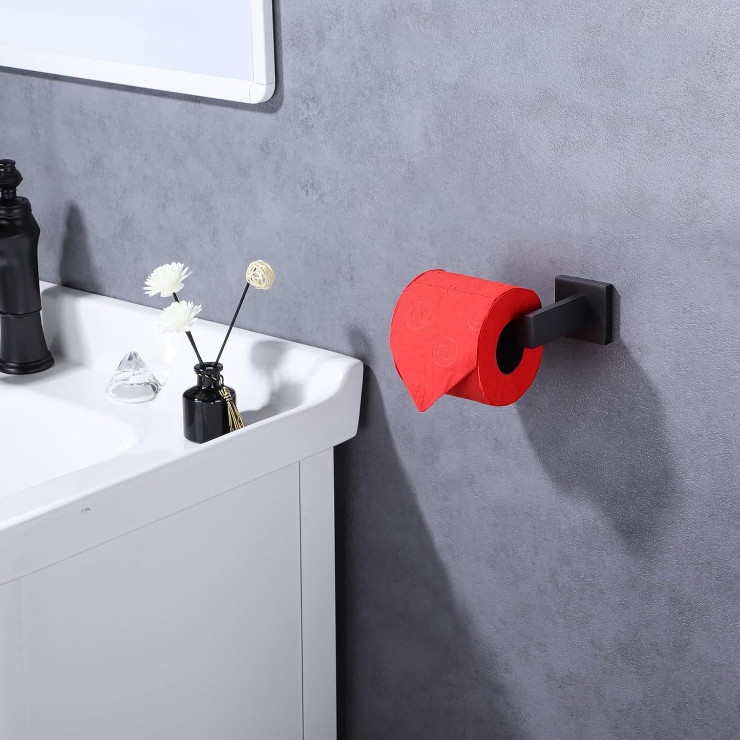 LANC Black Toilet Paper Holder, Bathroom Toilet Paper Roll Holder Wall Mount for Kitchen Washroom Modern Matte Black TP Tissue Holder Dispenser and Hangers Stainless Steel, Left A8807MB-LF