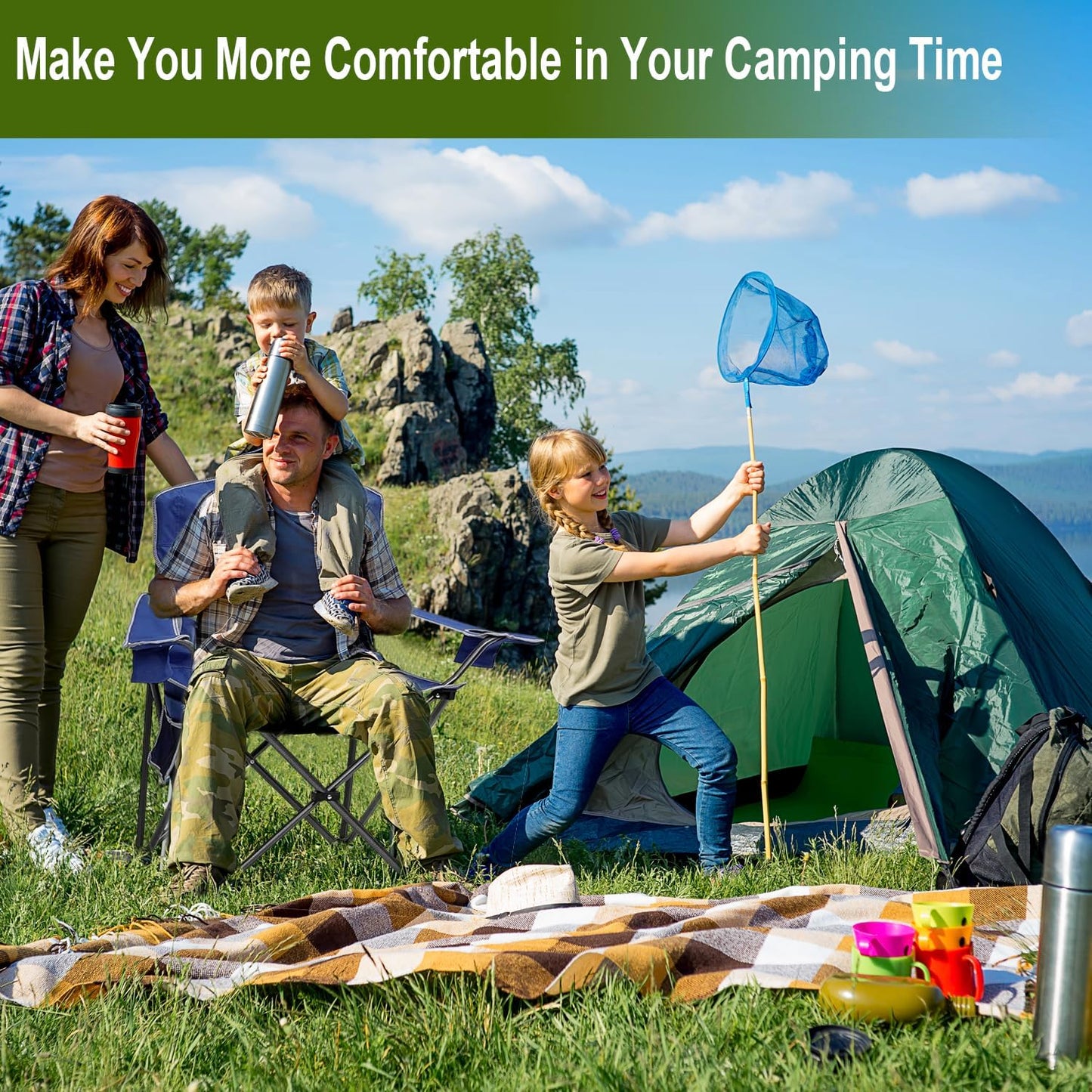VOYSIGN Folding Camping Chair Mesh Back Portable Breathable Outdoor Chairs with Carry Bag & Cup Holder for Camping, Beach, Fishing, Sports, Patio, Blue