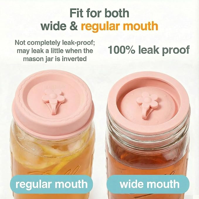 Silicone Mason Jar Lids, Regular and Wide Mouth Compatible, with Straw Hole and Stopper (bright color 4pcs)