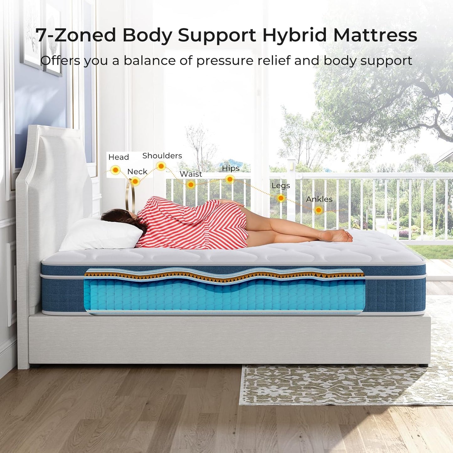King Size Mattress, 10 Inch King Mattress in a Box, Hybrid King Bed Mattress with Individual Pocket Springs and Pressure-Relieving Memory Foam, Medium Firm Mattress King Size 80"x76"x10"