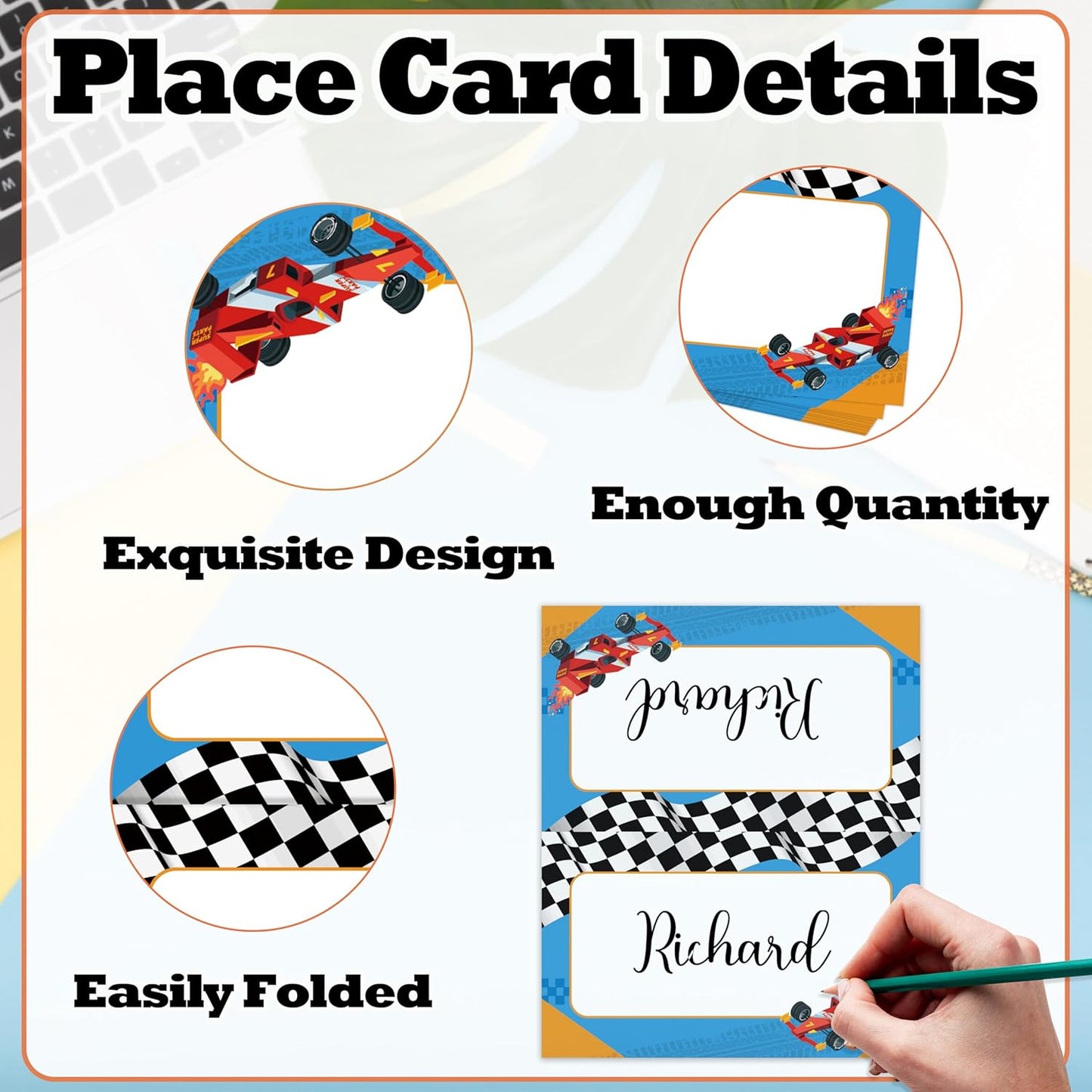 Race Cars Place Card For Boys, Racing Car Name Cards For Table Setting, Cars Party Favors Supplies, Car Tent Card Decorations For Baby Shower Kids Birthday Events, Easy Folding, 25 Pack Cards -01