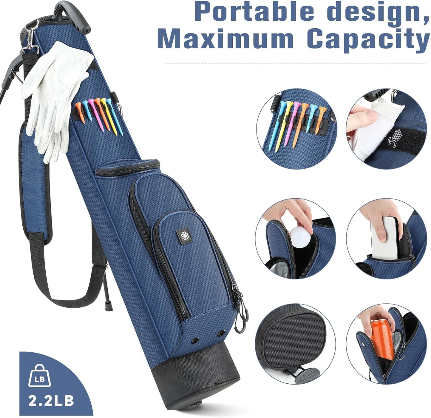 Findway Golf Stand Bag, [Upgraded Generous Space] Small Golf Bag for Driving Range, Par 3 & Executive Courses, Lightweight Sunday Golf Club Carry Bag with 3 Pockets