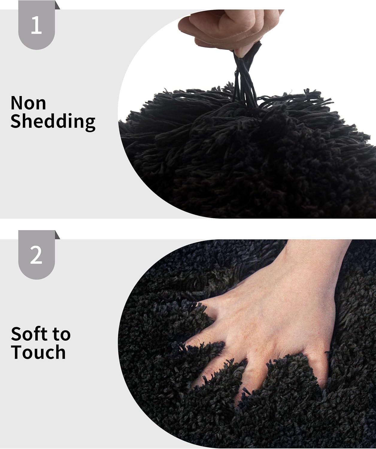 Black Bathroom Rug 24x36 Non Slip Fluffy Bath Mat for Bathroom Floor Washable Plush Luxury Bath Rug for Tub Soft Shaggy Shower Sink Mat