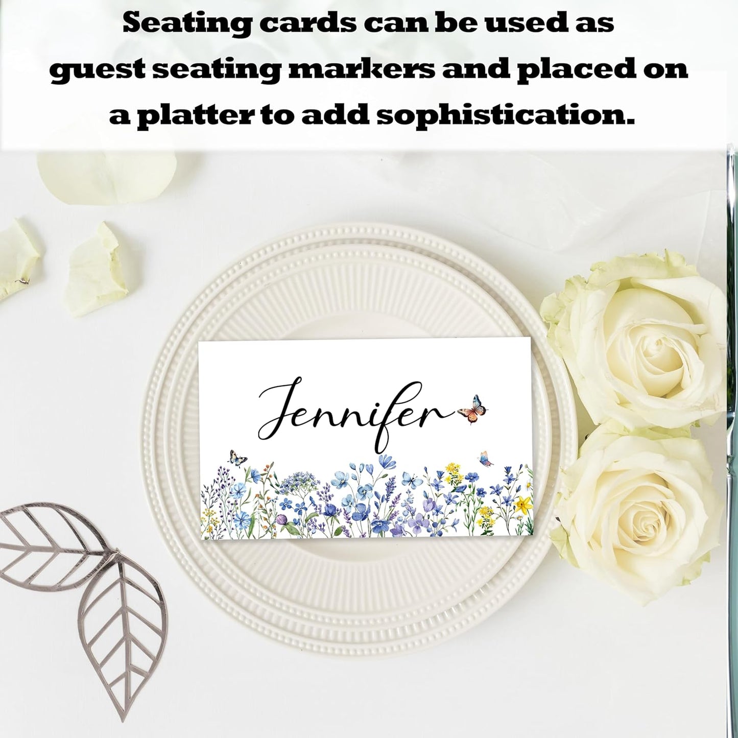 Wildflowers Place Cards For Girls, Floral Butterfly Name Card For Table Setting, Spring Holiday Party Favors Supplies, Wildflowers Tent Cards Decor For Bridal Shower Wedding Baby Shower, 25 Pack -11