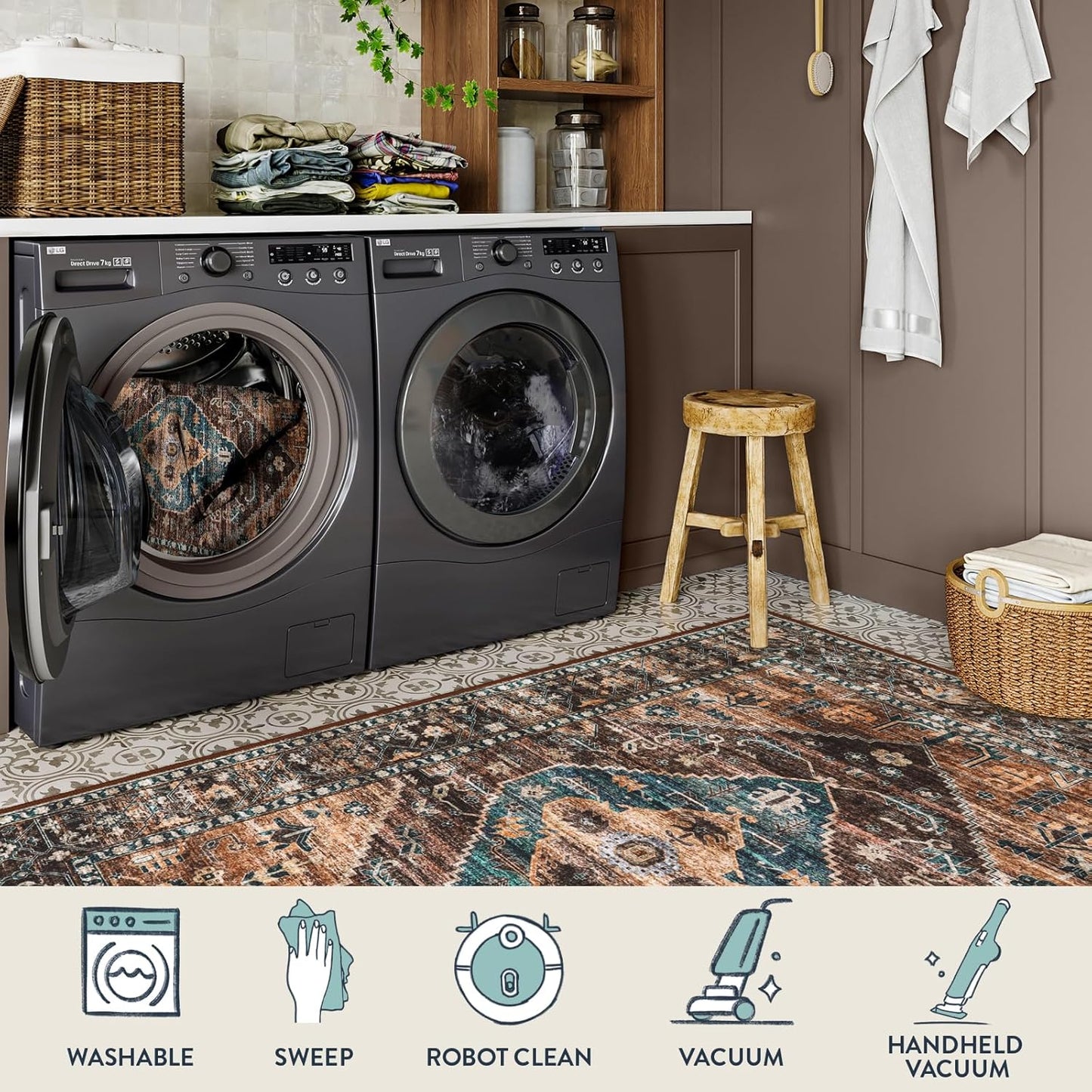 Lahome Door Rugs for Entryway Indoor - 2x3 Washable Stain Resistant Kitchen Rug Rubber Backing Ultra-Thin Small Door Mats Indoor Entrance, Vintage Print Throw Rug for Bathroom Bedroom