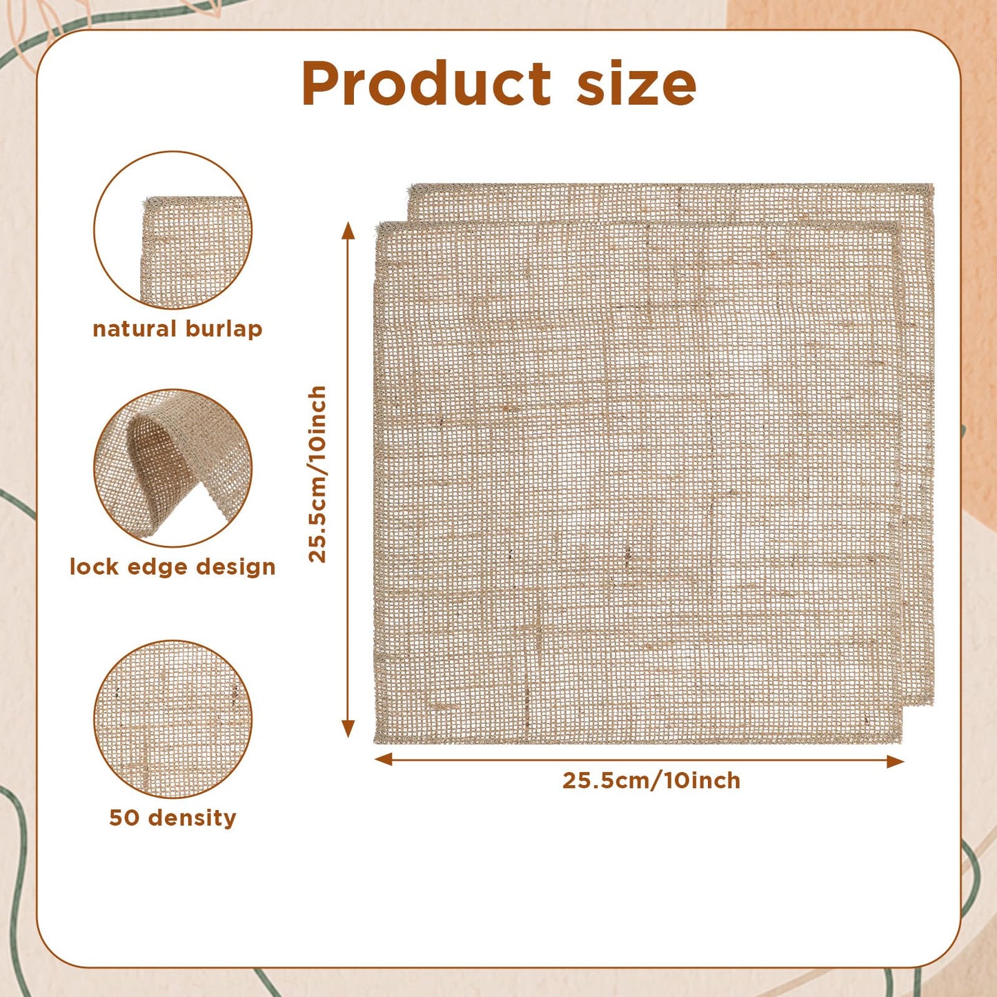 36 Pcs 10 x 10 Inches Burlap Jute Squares Finished Edges Square Fabric Farmhouse Burlap Placemats Bulk for Home Party Wedding Table Cover Centerpieces Craft Supplies