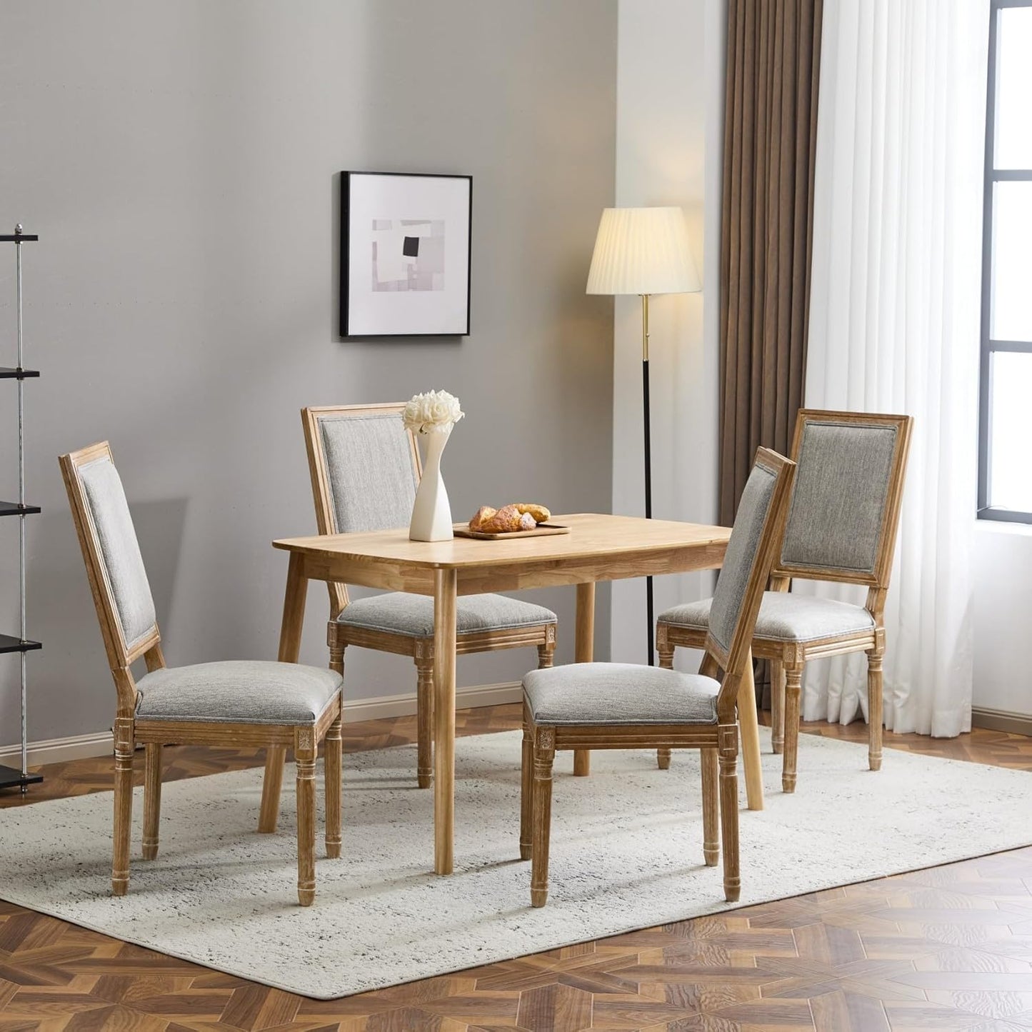 Merax Upholstered Solid Wood Dining Chairs Set of 4, French Country Style Accent Side Seating Furniture for Kitchen, Living Room, Cushioned Back, Grayish Green