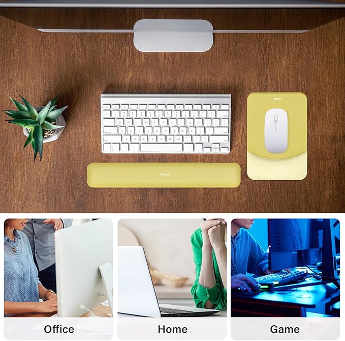 MOSISO Wrist Rest Support for Mouse Pad&Keyboard Set, Rectangular Ergonomic Mousepad Non-Slip Base Home/Office Pain Relief&Easy Typing Pad with Neoprene Cloth&Raised Silicone Lining, Yellow