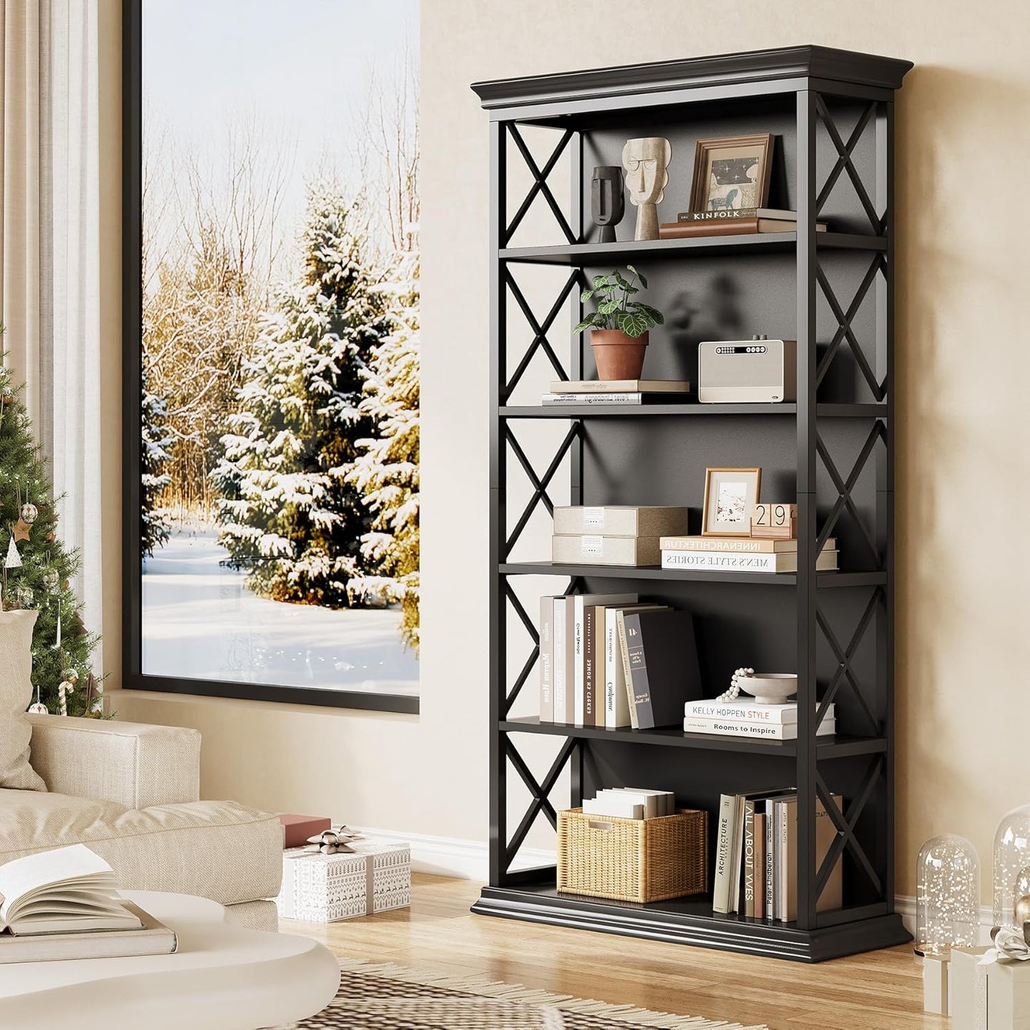 Little Tree 6-Tier Bookcase, 71 Inches Industrial Bookshelves, Floor Standing Display Storage Shelves Tall Bookcase for Home Office, Living Room, Bed Room