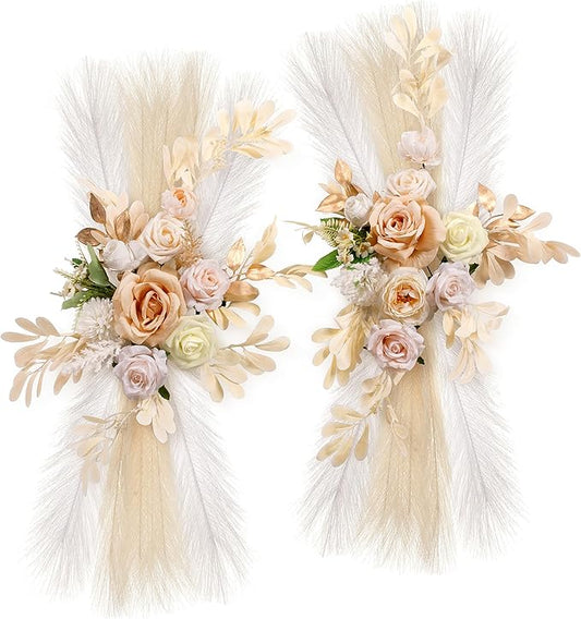 Wedding Arch Flowers, Artificial Floral Decor for Wedding Ceremony & Reception, Standard Size Large Flower Swag Set for Backdrop & Welcome Sign, Pack of 2 (Champagne)