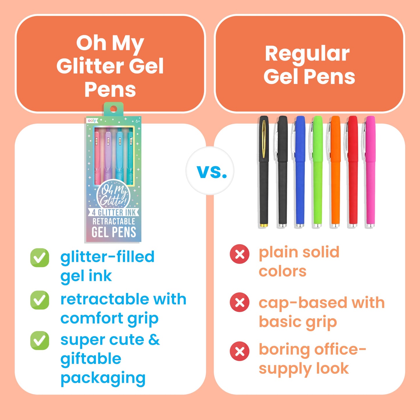Ooly Oh My Glitter Gel Pens - Set of 12 Cute School and Art Supplies for Girls, Planner Pen with Comfort Grip, Ideal Retractable Glitter Pens for Decorations & Office Use