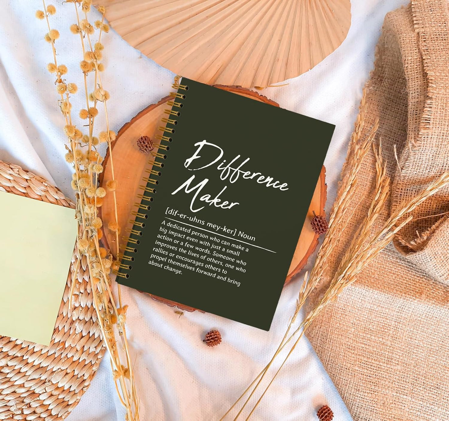 OXW Difference Maker Gift Notebook Journal, Office Notebook for Work, Thank You Gifts for Leader Mentor Boss, Leadership Gifts Journal, Olive Gren Spiral Notebook 5.5 x 8.3