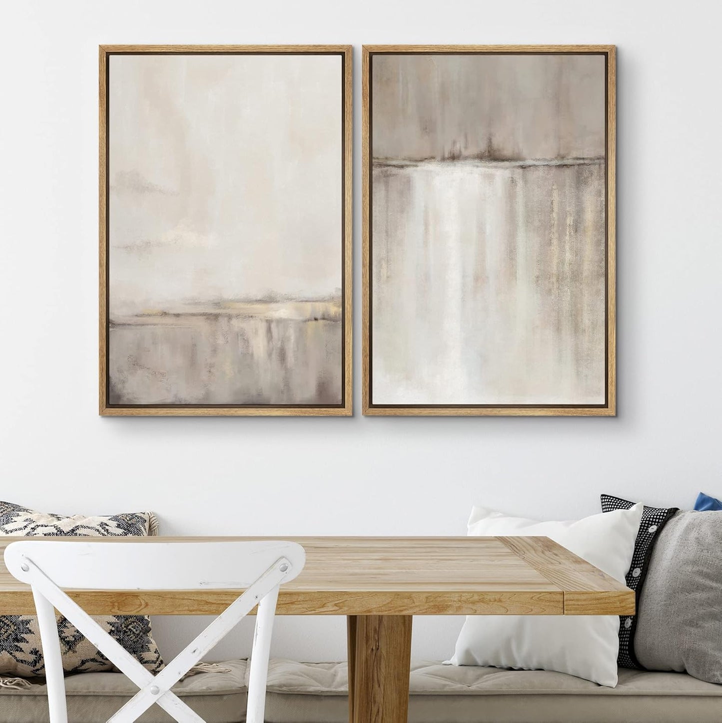SIGNWIN Framed Canvas Print Wall Art Set Grunge Duotone Tan Landscape Abstract Shapes Illustration Modern Art Decorative Nordic Chic Relax/Zen for Living Room, Bedroom, Office - 16"x24"x2 Natural
