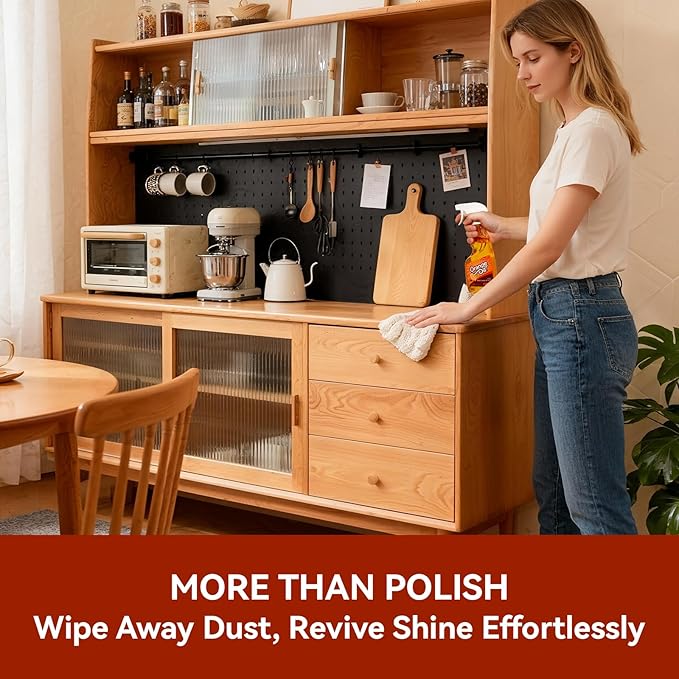 2-in-1 Wood Cleaner Furniture Polish - Natural Orange Oil Spray Protect Wood Surface Safely, Enhanced Furniture Restorer Finish Cabinets, Tables, Antique, Floor, 16oz Total