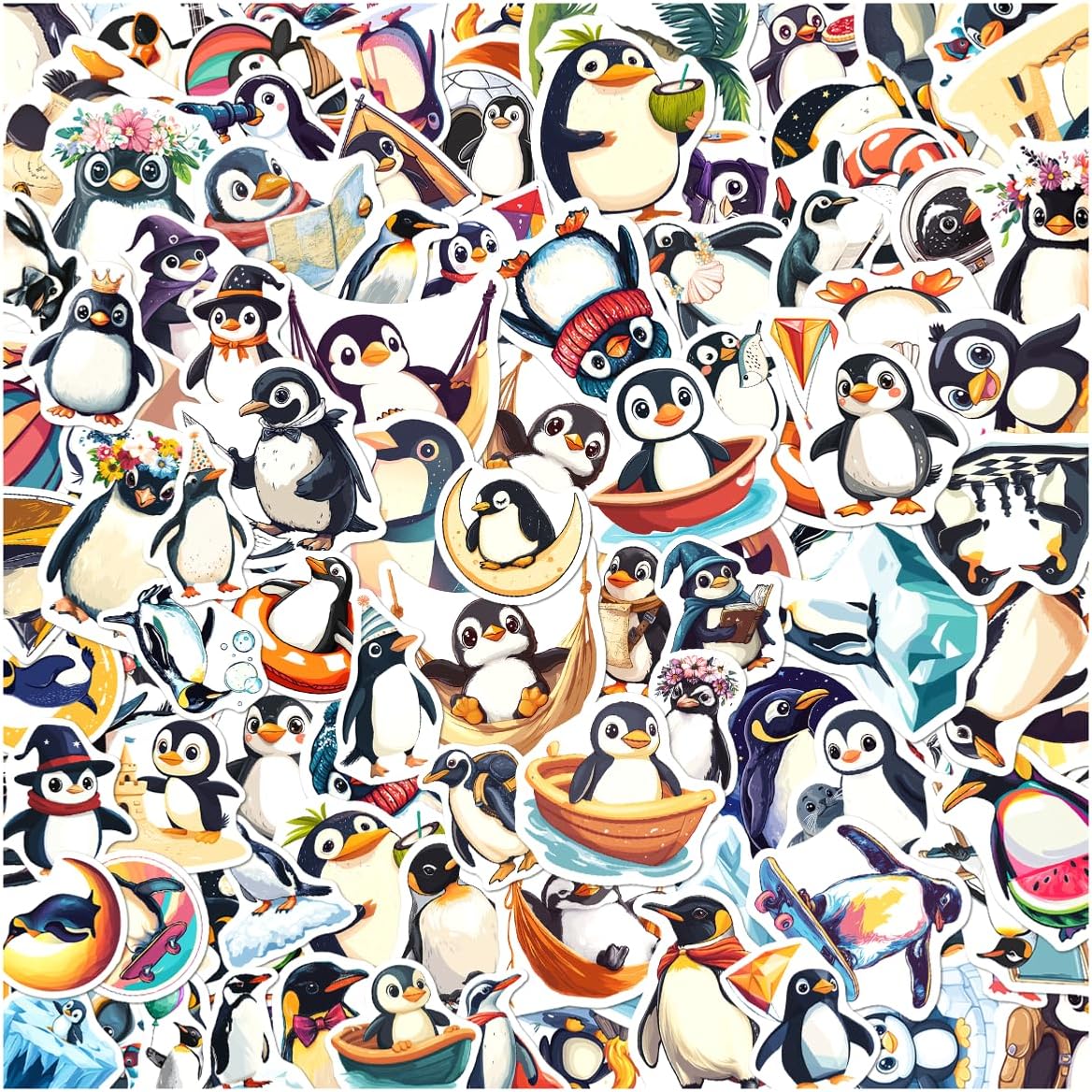 Cute Penguin Stickers Pack 108Pcs Vinyl Waterproof Decals for Kids Teens Scrapbooking Water Bottles Laptop Journaling School Supplies Creative Fun Car Bike Phone
