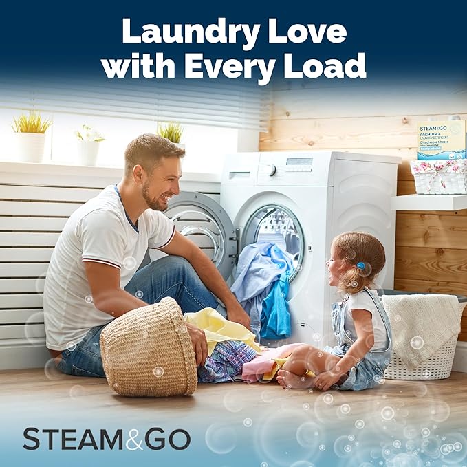 Steam & Go 5-in-1 Premium+ Dissolvable Laundry Detergent Sheets - Boutique Hotel Scent, 30 Count