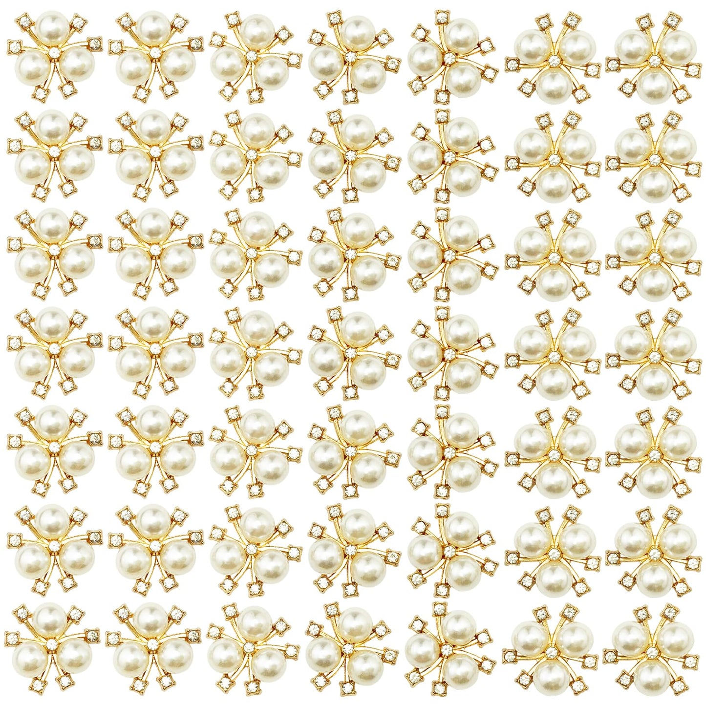 BETITETO 50Pcs Pearl Rhinestone Charms Buttons Embellishments Bulk Flatback for Shoe Decoration Jewelry Making Clothes Brooch Headbands and Wedding Flower Bouquet Crafts DIY (#1 Gold Alloy)