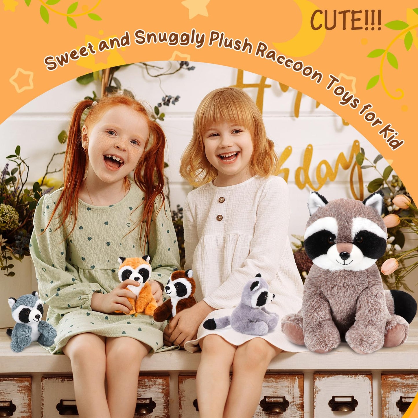 Harrycle 5 Pcs Raccoon Stuffed Animal Set Adorable Mommy Raccoon Plush with 4 Babies in Tummy Soft Cuddly Plushie for Birthday Woodland Party Decor(Cuddly Style)