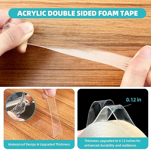 Double Sided Tape Heavy Duty 0.75in×20ft, Nano Tape Double Sided, Removable Traceless Two Sided Adhesive Tape, Clear Mounting Tape Double Sided Tape for Walls, Hanging Picture,Poster,Carpet
