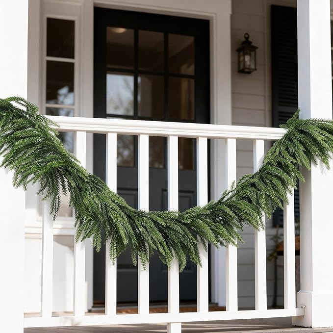 Artificial Norfolk Pine Garlands, 2 Pcs 6 Ft Real Touch Realistic Christmas Garlands, Winter Green Greenery Garlands for Mantle, Table, Wall, Outdoor, Indoor Christmas Decorations (6 FT, 2)
