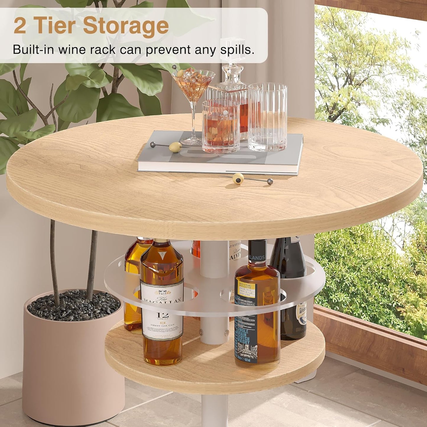 VECELO 36” High Top Bar Table, Sturdy Frame with Metal Base for Cocktail, Pub, Easy Assembly, Oak
