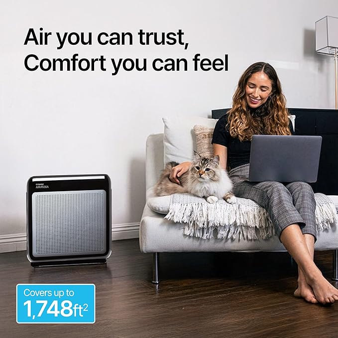 COWAY Air Purifiers for Home Up to 1,748ft², True HEPA Filter for Smoke, Allergies, Pet Dander, Odor, Air Quality Monitor, Auto&Eco Mode, Timer, Filter Indicator, 3yr Warranty, 200M, Black