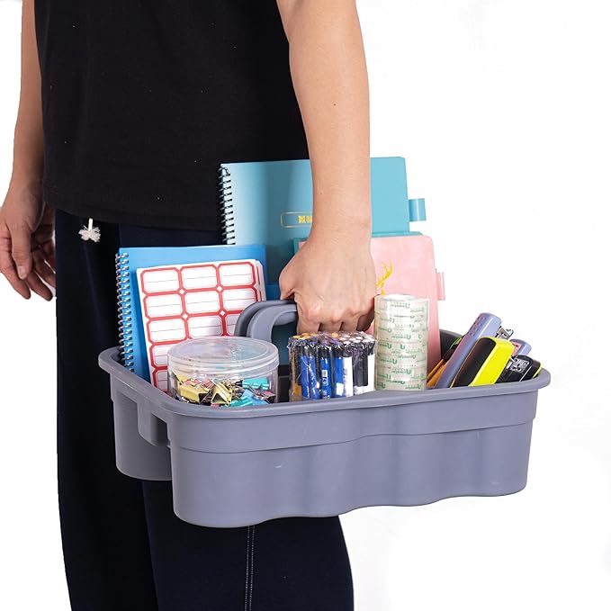 Matthew 3 Pack Large Plastic Tote Tool & Deluxe Supply Cleaning Caddy with Handle Portable Shower Basket Storage Caddy for Cleaning Products,Take-Out Drink,Bathrooms - Gray