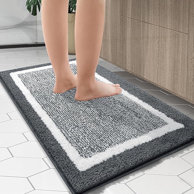 OLANLY Bathroom Rugs 59x24, Extra Soft and Absorbent Microfiber Bath Mat, Non-Slip, Machine Washable, Quick Dry Shaggy Bath Carpet, Suitable for Bathroom Floor, Tub, Shower (Long, Dark Grey)