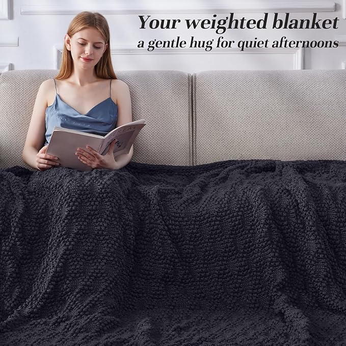 Knitted Weighted Blanket for Adult, Chunky Knit Weighted Throw for Sleep 48"*72" 20lbs, Cooling Breathable Heavy Blanket for Hot Sleepers, Machine Washable Blanket for Room Decor(Dark Grey)