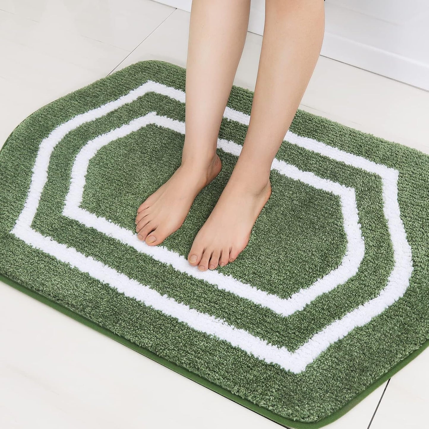 COSY HOMEER Extra Thick Bath Linen Sets Rugs - Anti-Slip Bath Mats Soft Plush 100% Strong Polyester Living Room Bathroom Mat Floor Water Absorbent(Green,24x36 - Inches)