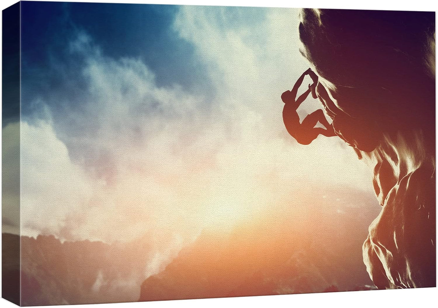 Canvas Prints Wall Art - Man Climbing on Rock Mountain at Sunset/Art of Ambition | Modern Home Deoration/Wall Art Giclee Printing Wrapped Canvas Art Ready to Hang - 24" x 36"