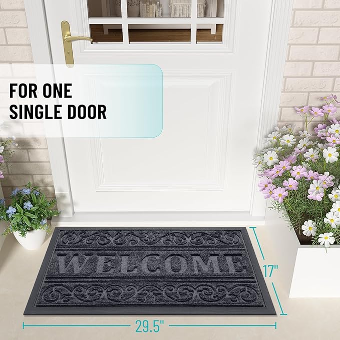 OLANLY Welcome Door Mat Indoor Outdoor Entrance, Heavy Duty Sturdy Front Door Mat, Waterproof All-Weather Doormat, Stain Resistant, Low Profile, Easy Clean Patio Entryway Mat, 36 x 24, Medium Grey