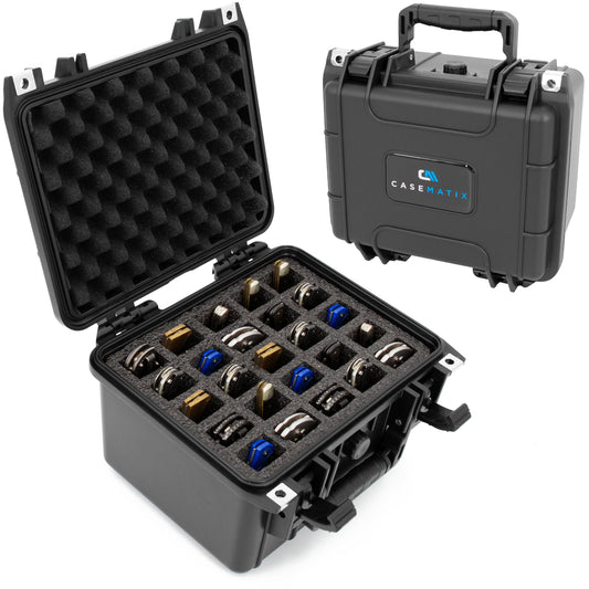 CASEMATIX 25 Folding Knife Case - Waterproof Knife Blade Holder and Knife Box Organizer Fits 25 Folding Knives and Swiss Army Knives Precut to Fit 4.0" to 5.5" Folded in Lockable Knife Storage Case