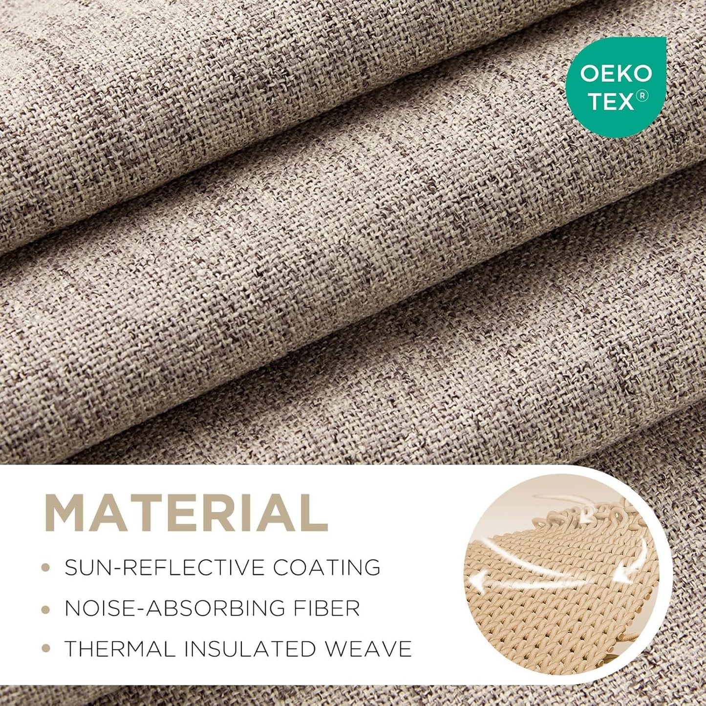 Joydeco 100% Blackout Curtains for Bedroom - Natural Linen Curtains 37"W x 63"L Long, Thermal Insulated 2 Panels Linen Light Blocking Drapes, Rod Pocket & Back Tabs, Darkening Privacy for Living Room