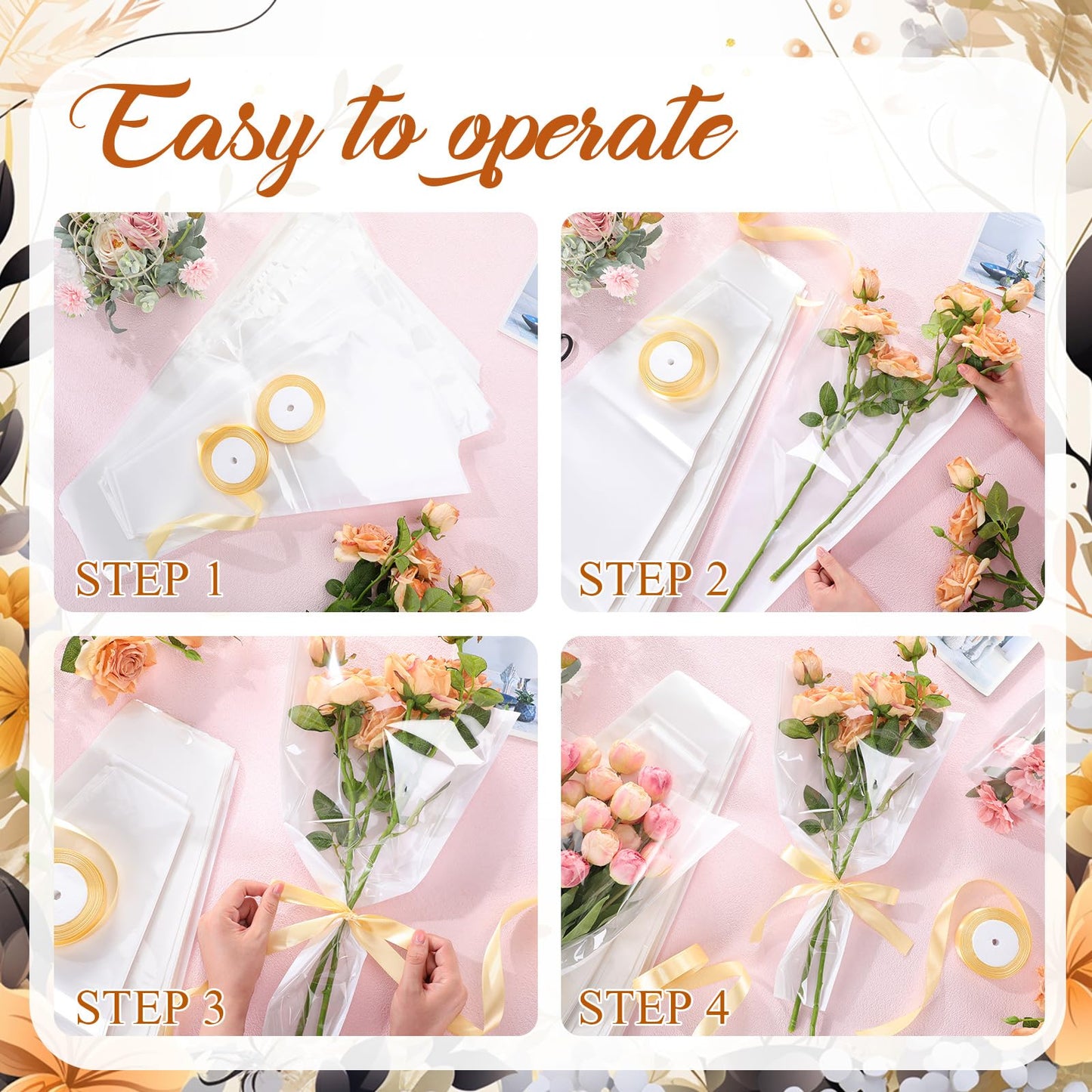Fullhawl 50 Pcs Flower Bouquet Wrapping Bags 9.8 x 17.9 Inch and 14.2 x 22 Inch Mother's Day Kraft Paper Flower Sleeves Floral Bags with Ribbons for Bouquet Wedding Birthday Graduation (White)
