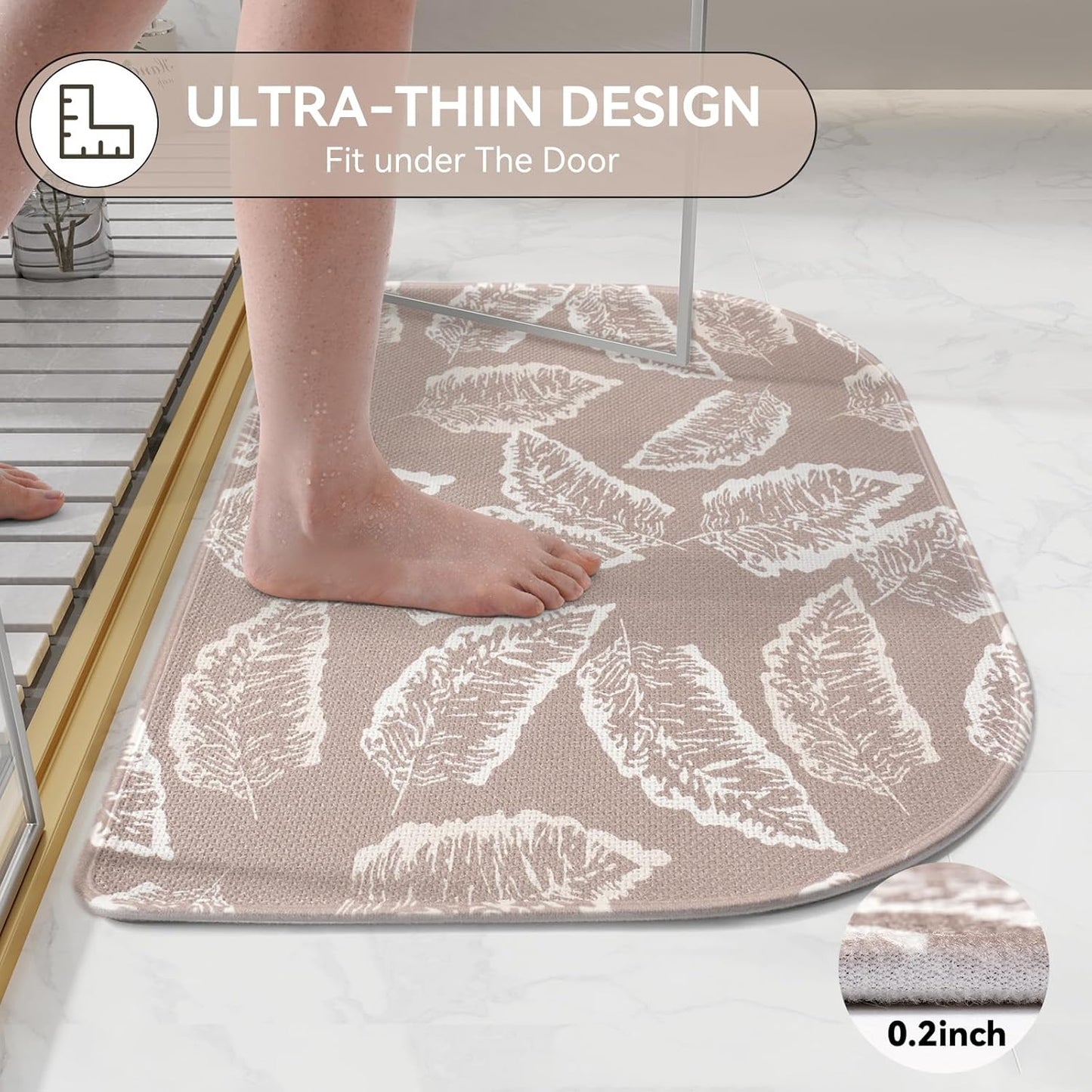 Half Circle Bath Mat,Thin Bathroom Rugs Fit Under Door Quick Dry Non Slip Washable Bathroom Mat with Rubber Backing,Absorbent Woven Half Round Shower Rug