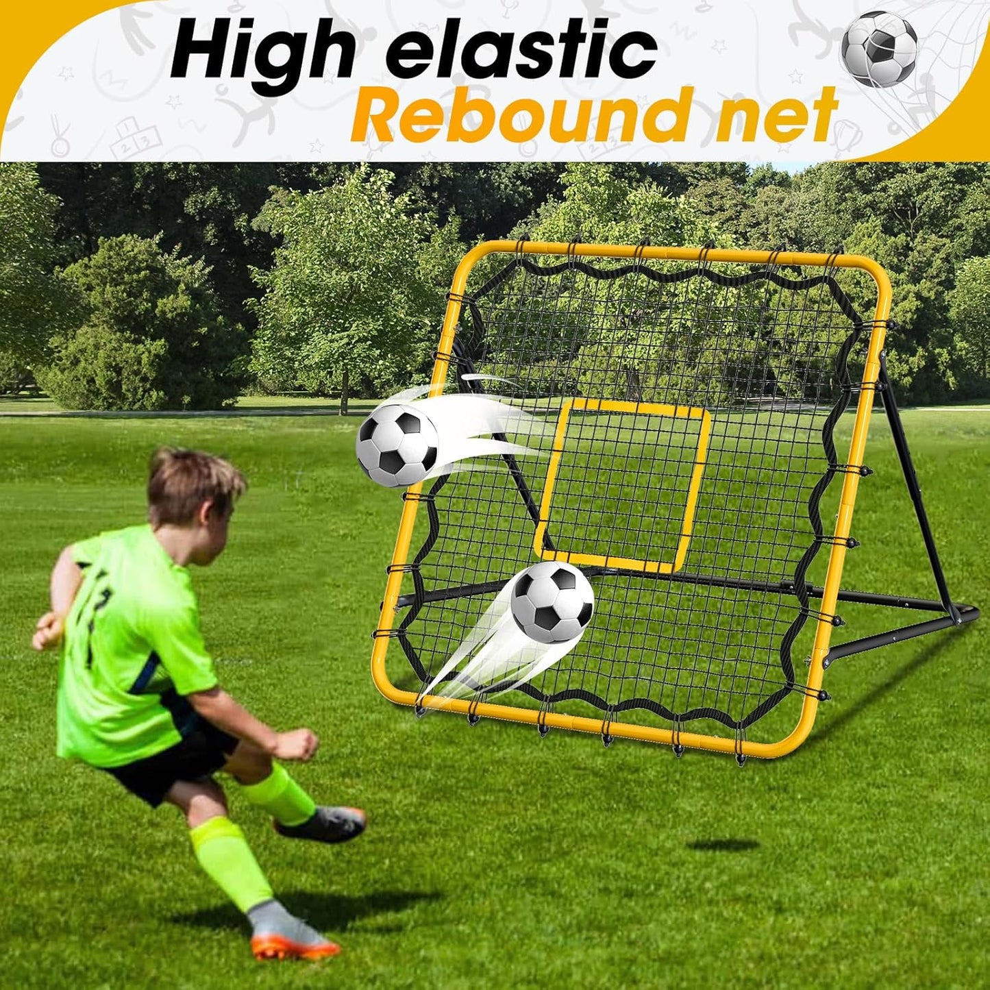 3.7×3.7FT Soccer and Baseball Rebounder Net,Volleyball Rebounder,Pitch Back Net,Multi-Sport Training Rebound Net,with Pitching Target,Adjustable Angles